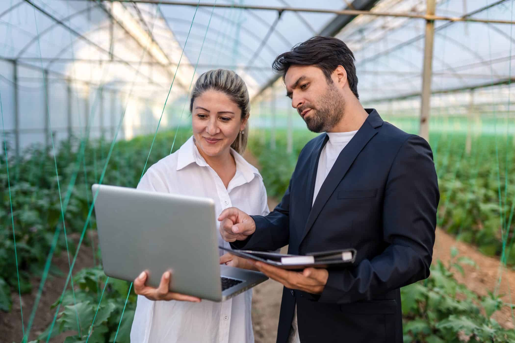 Deux experts analyse des données sur un ordinateur pour les inscrire dans la grille de durabilité.