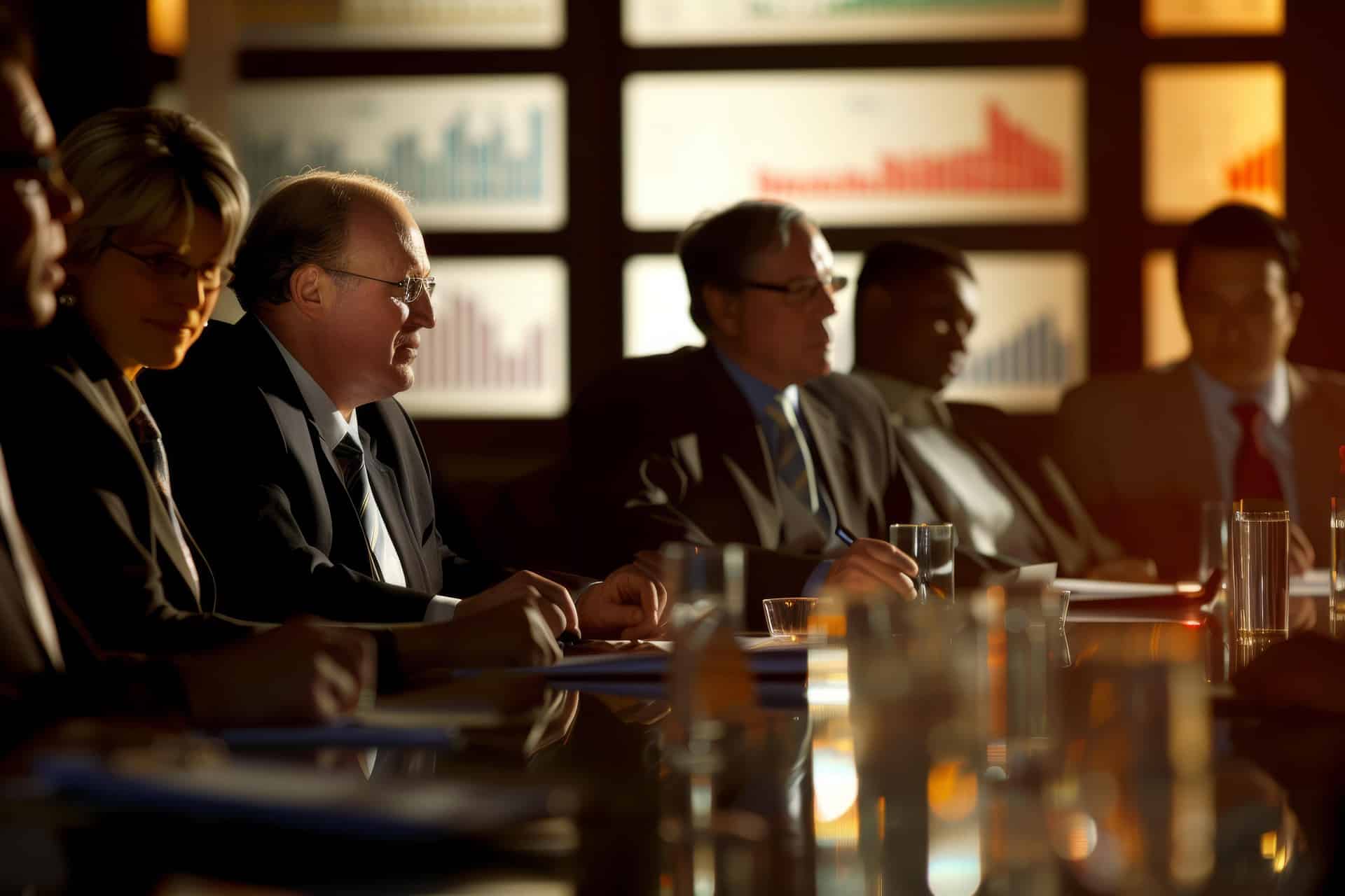 Réunion de direction en entreprise, illustrant la communication interne et l’information des salariés concernant l’organisation et la période du congé principal.